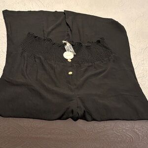 ODDY 3X Black Wide-leg pants with smocked waistband & button details